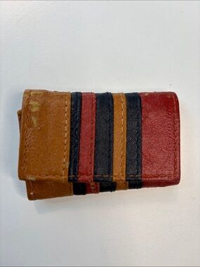Vintage Multicolor Leather Key & Card Holder - Brown Black Red